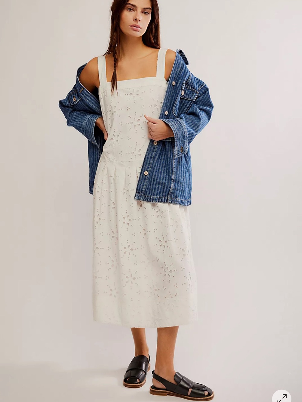 Free People Primavera Eyelet Midi Dress White Eyelet Square-Neck Sz S oversized